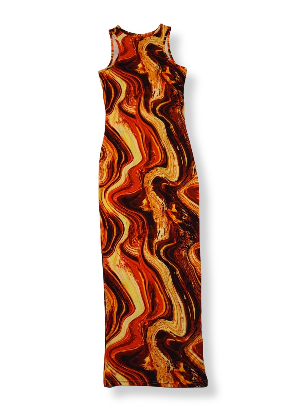SHEIN Marble-Print Sleeveless Maxi Dress in Orange and Brown